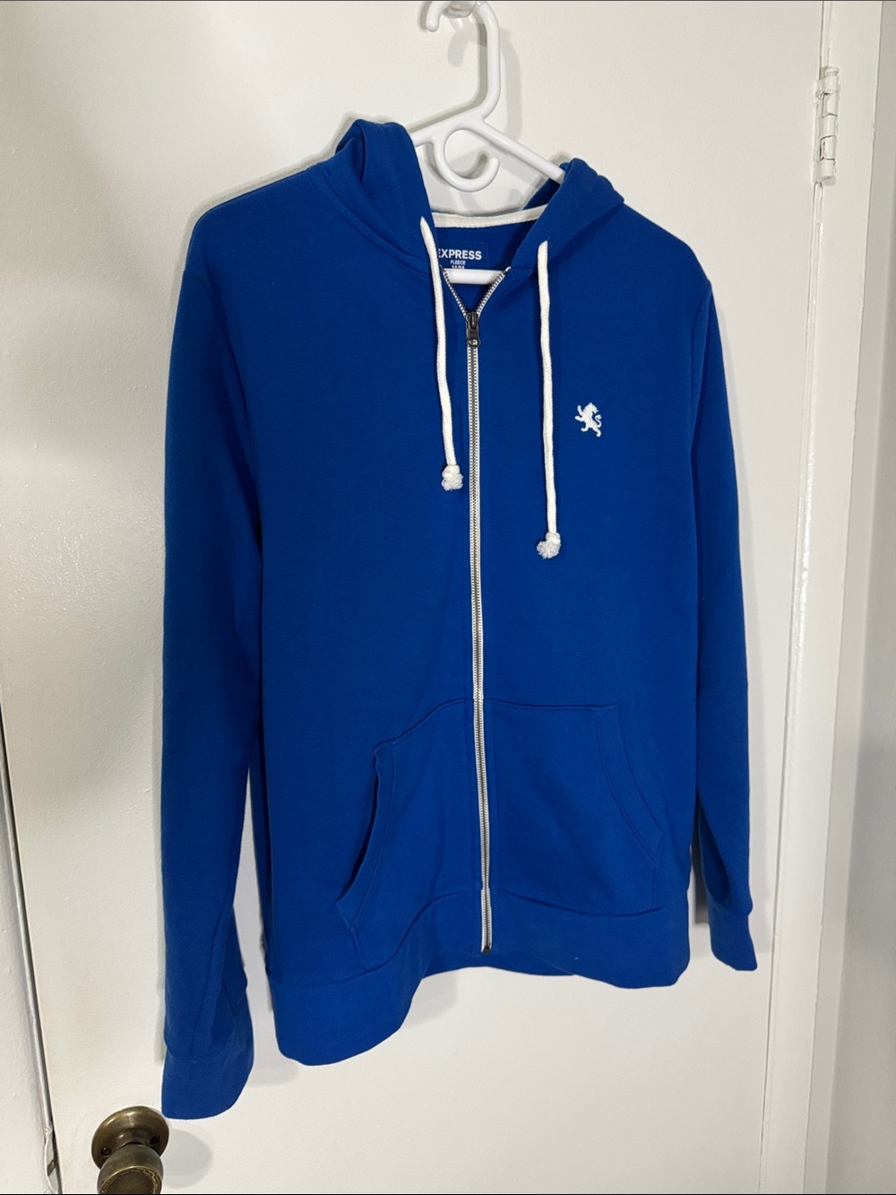 Express Men’s Medium Royal Blue Full-Zip Hoodie with White Drawcords